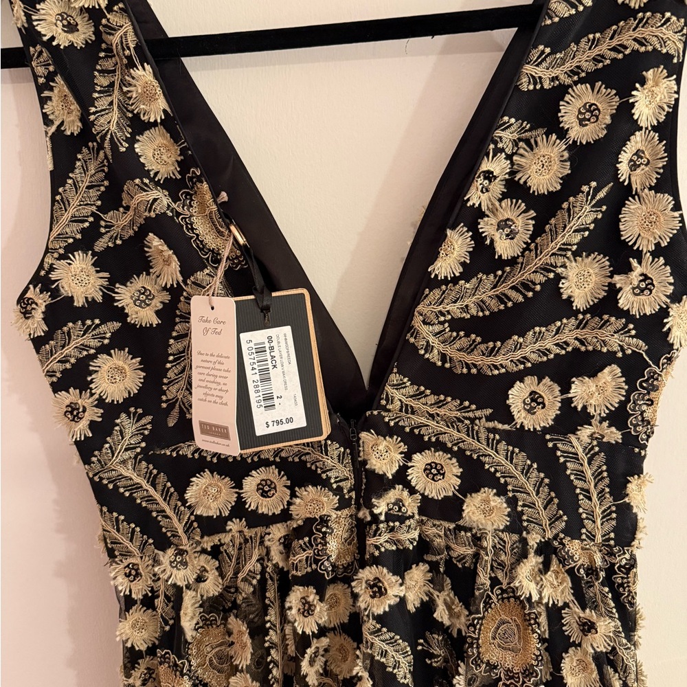 Ted Baker Black and Gold Floral Gown